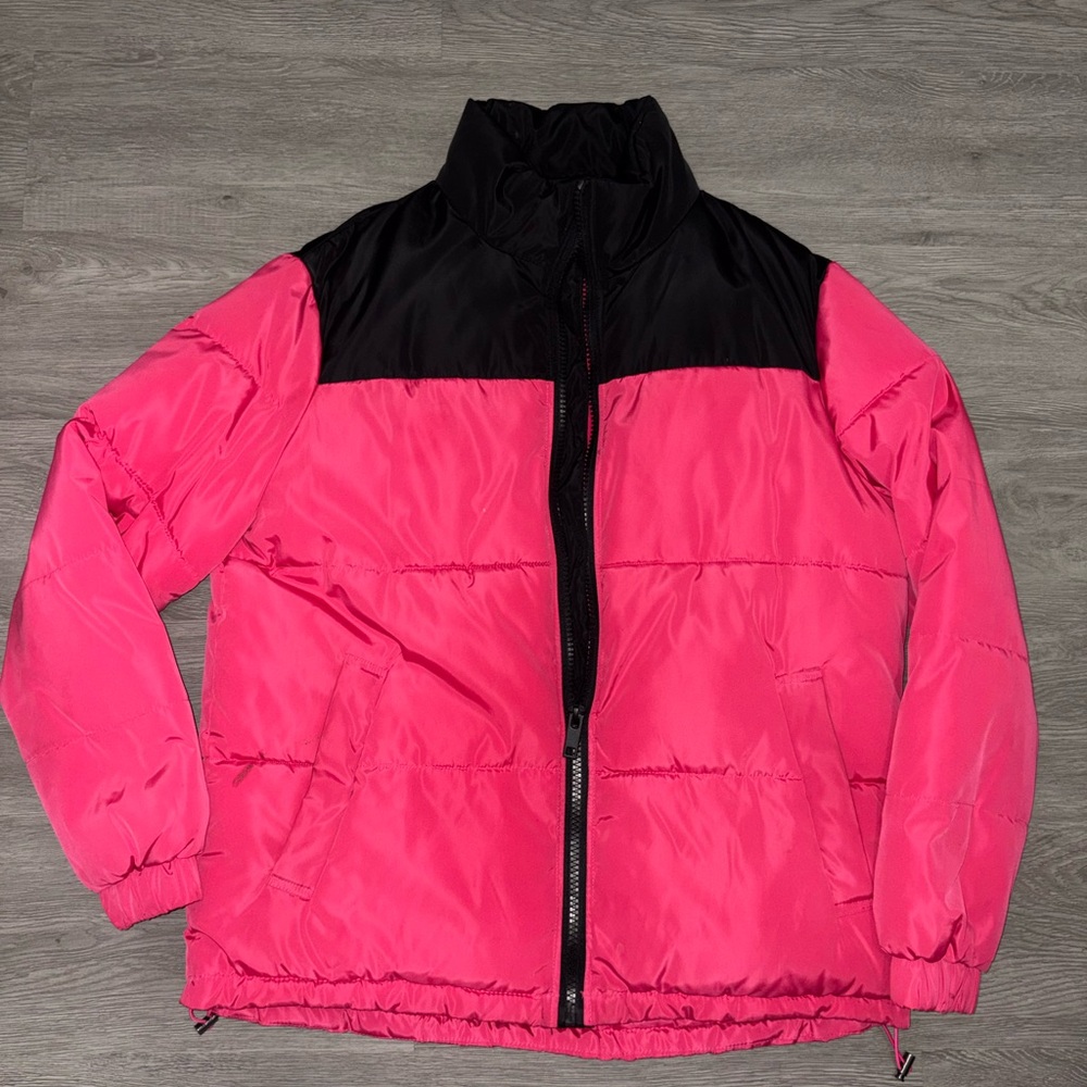 Forever 21  Mens Vibrant Pink and Black Puffer Jacket